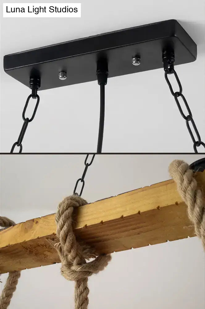 Vintage beige wooden beam chandelier – kitchen island pendant light
