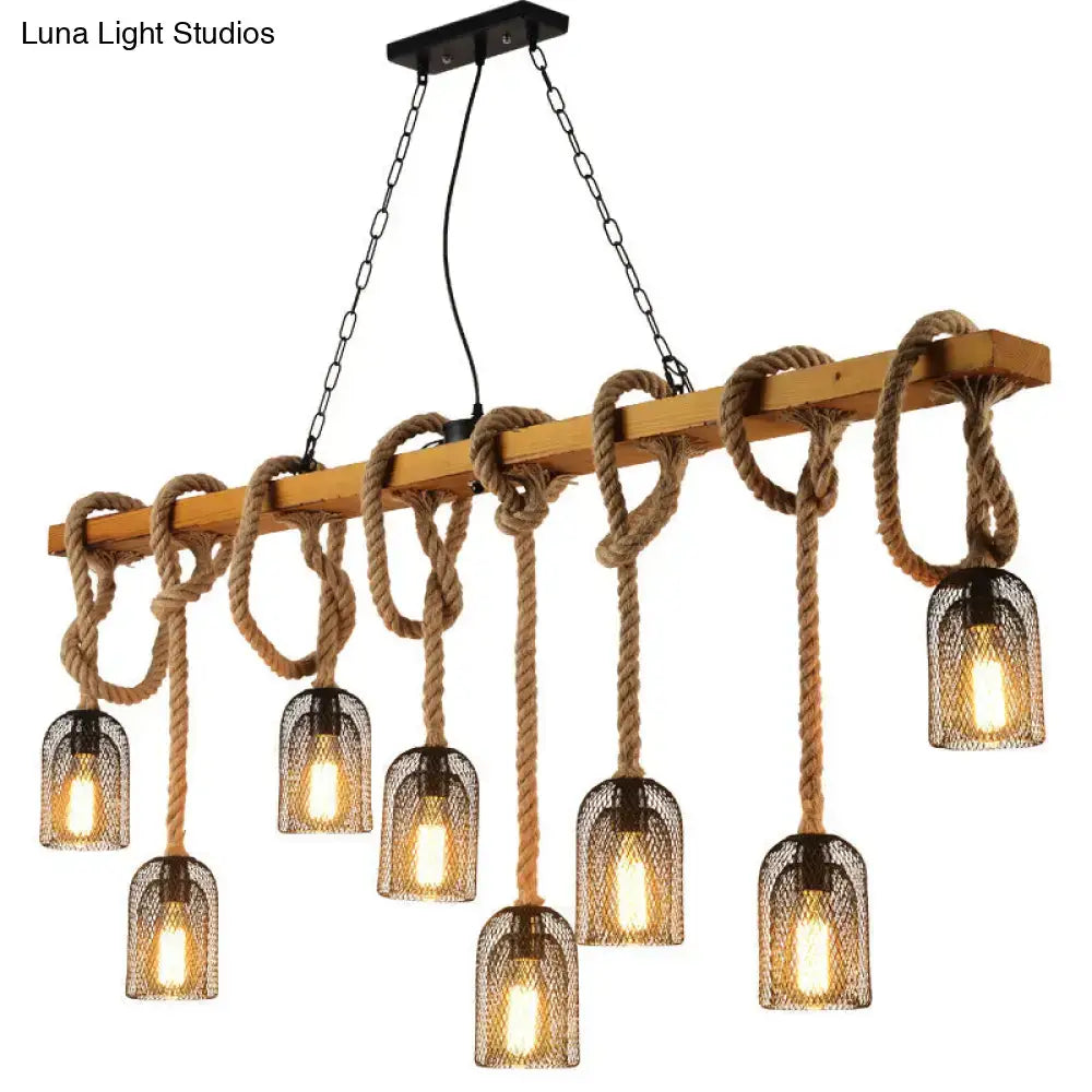 Vintage beige wooden beam chandelier – kitchen island pendant light