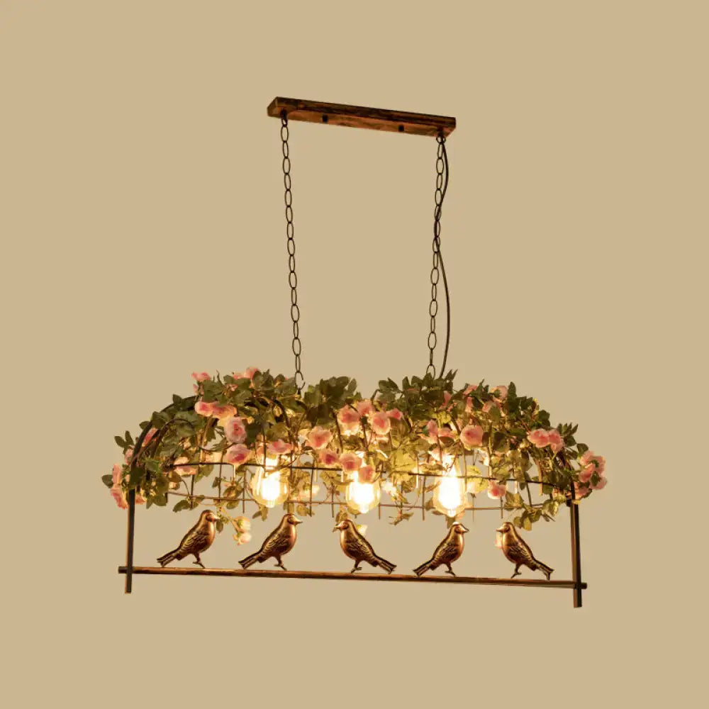Vintage bird cage iron hanging light – dining room floral pendant