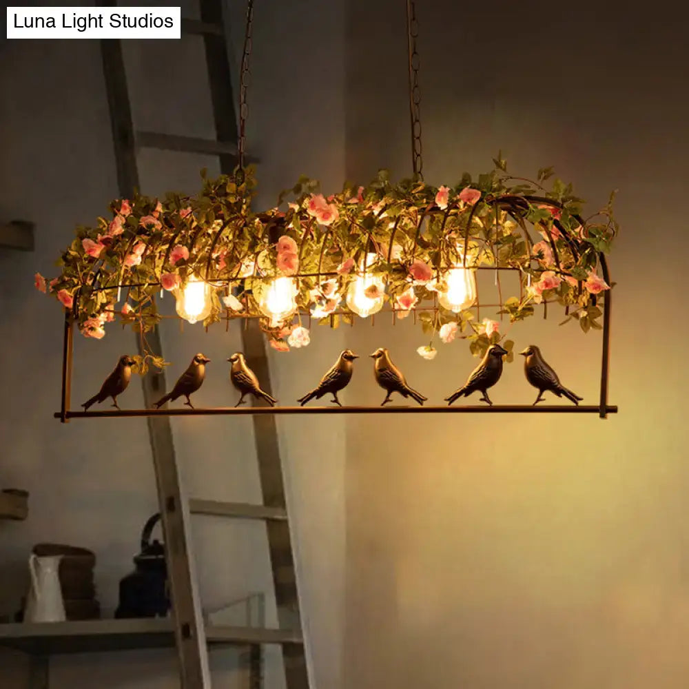 Vintage bird cage iron hanging light – dining room floral pendant