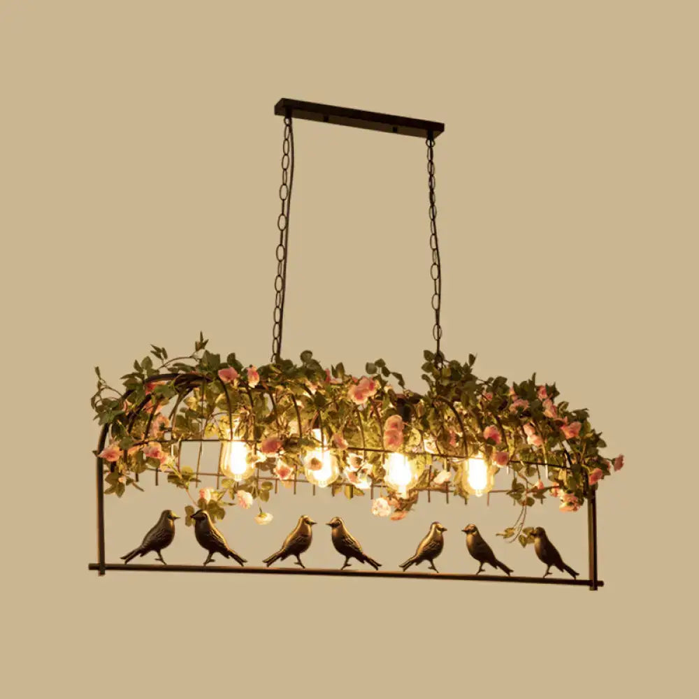 Vintage bird cage iron hanging light – dining room floral pendant