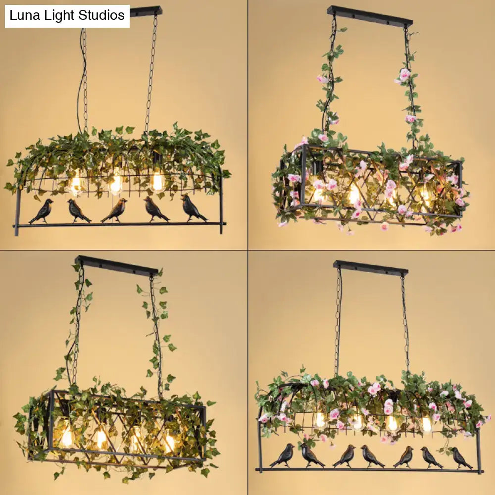 Vintage bird cage iron hanging light – dining room floral pendant