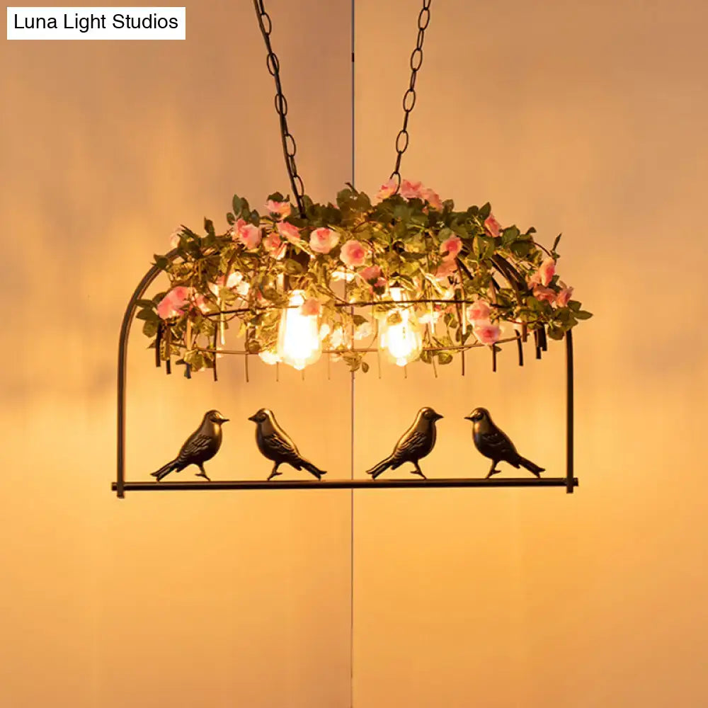 Vintage bird cage iron hanging light – dining room floral pendant