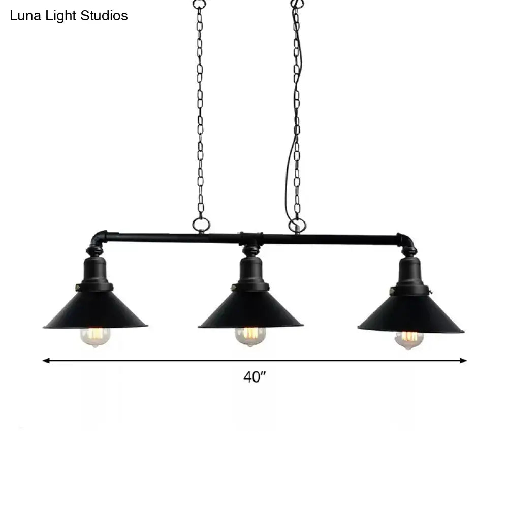 Vintage black 3-light conical island light fixture for dining room