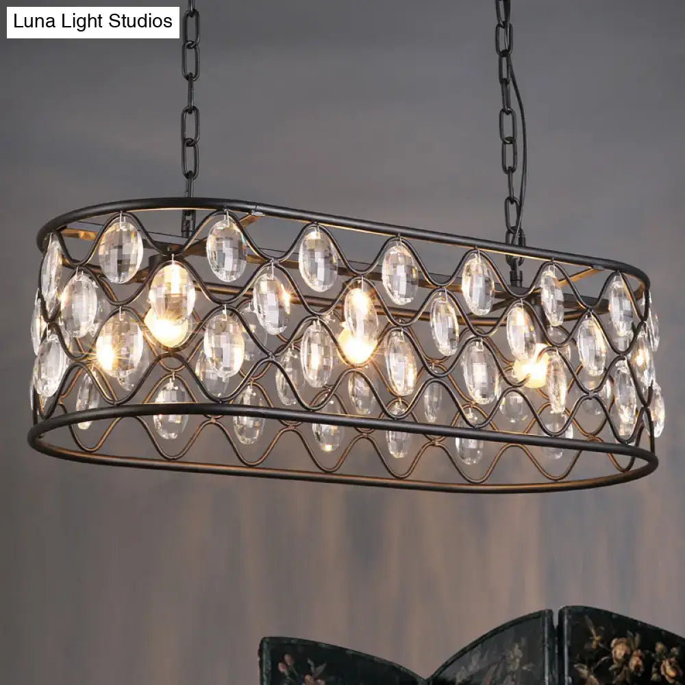 Vintage black crystal oval hanging light dining room chandelier