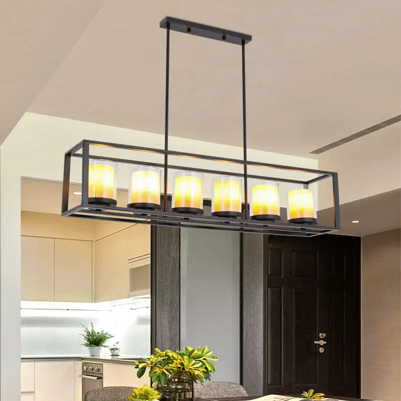 Vintage black cylinder pendant light dining room 3 candle bulbs