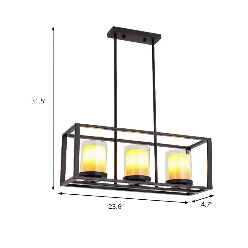 Vintage black cylinder pendant light dining room 3 candle bulbs