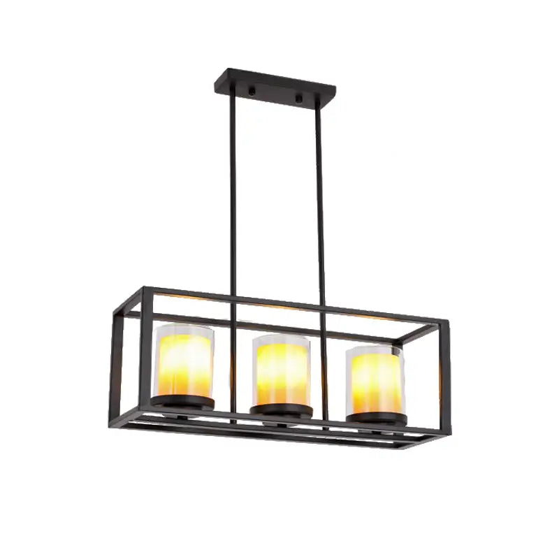 Vintage black cylinder pendant light dining room 3 candle bulbs