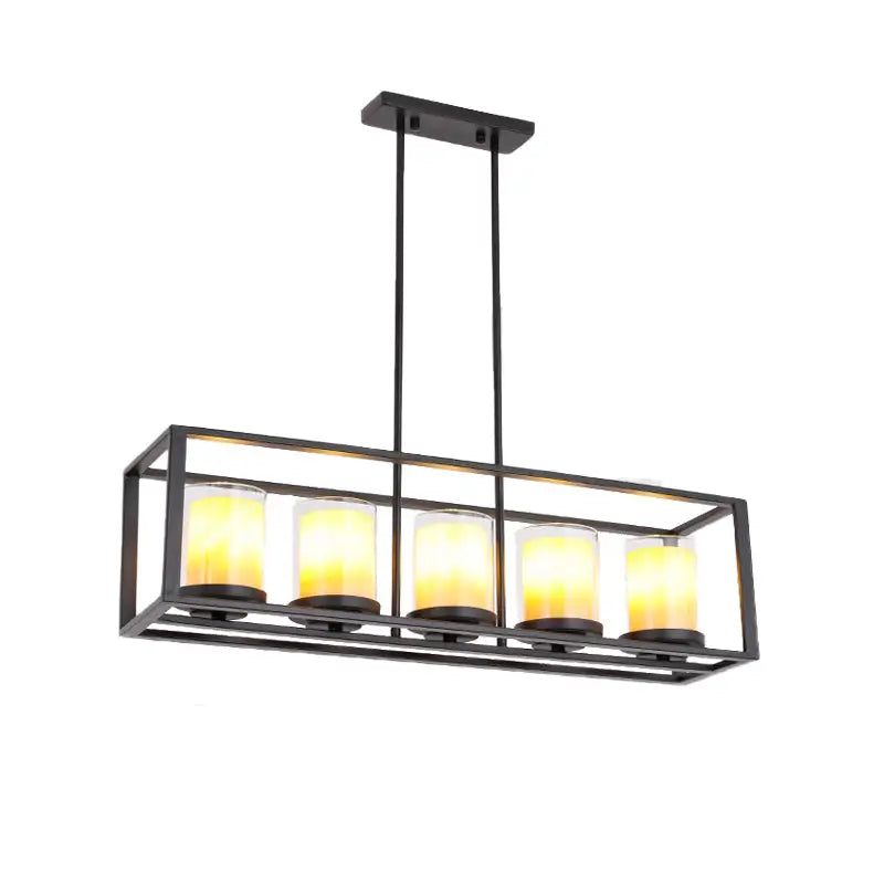 Vintage black cylinder pendant light dining room 3 candle bulbs