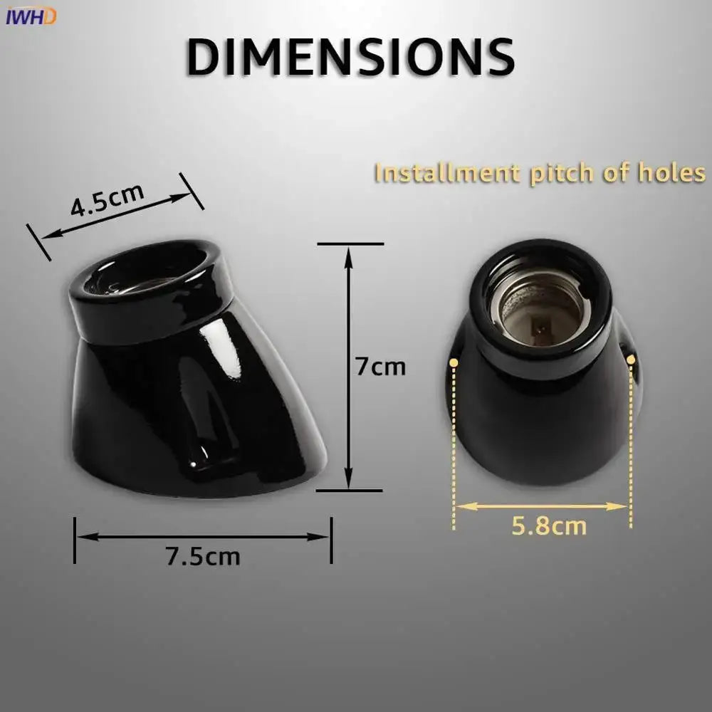 Vintage black glossy ceramic lamp holder socket for bedroom table light