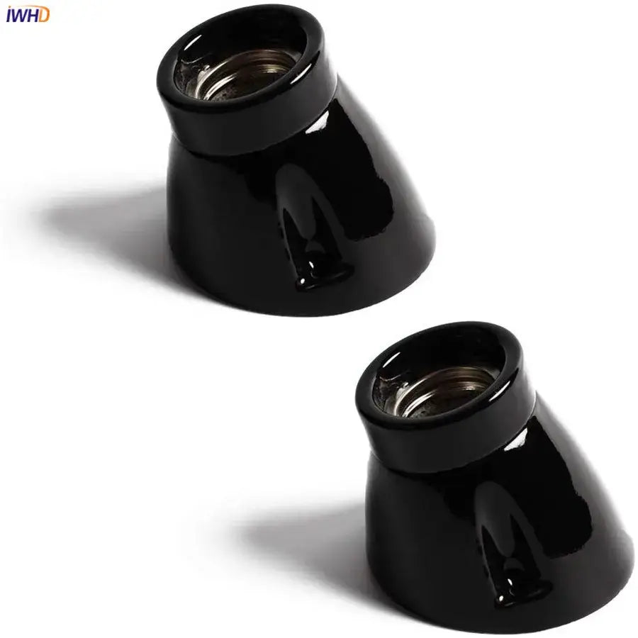 Vintage black glossy ceramic lamp holder socket for bedroom table light