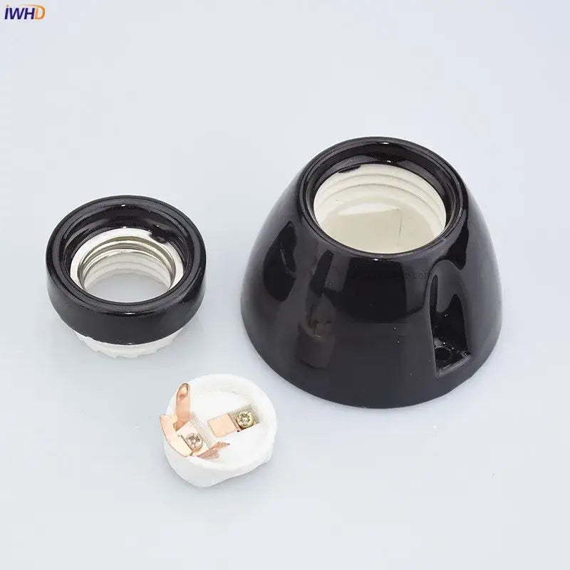 Vintage black glossy ceramic lamp holder socket for bedroom table light