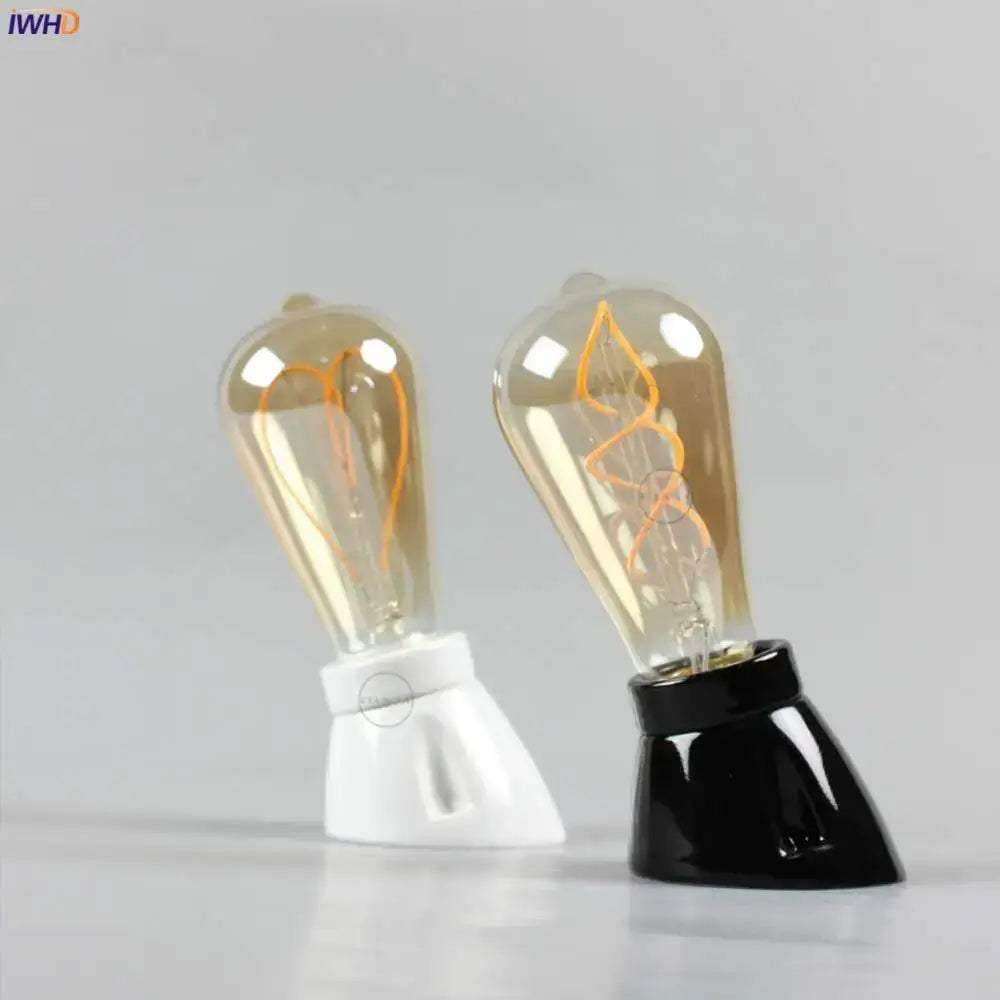 Vintage black glossy ceramic lamp holder socket for bedroom table light