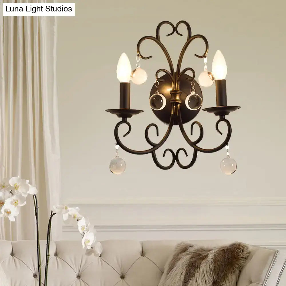 Vintage black iron wall light with crystal ball deco living room