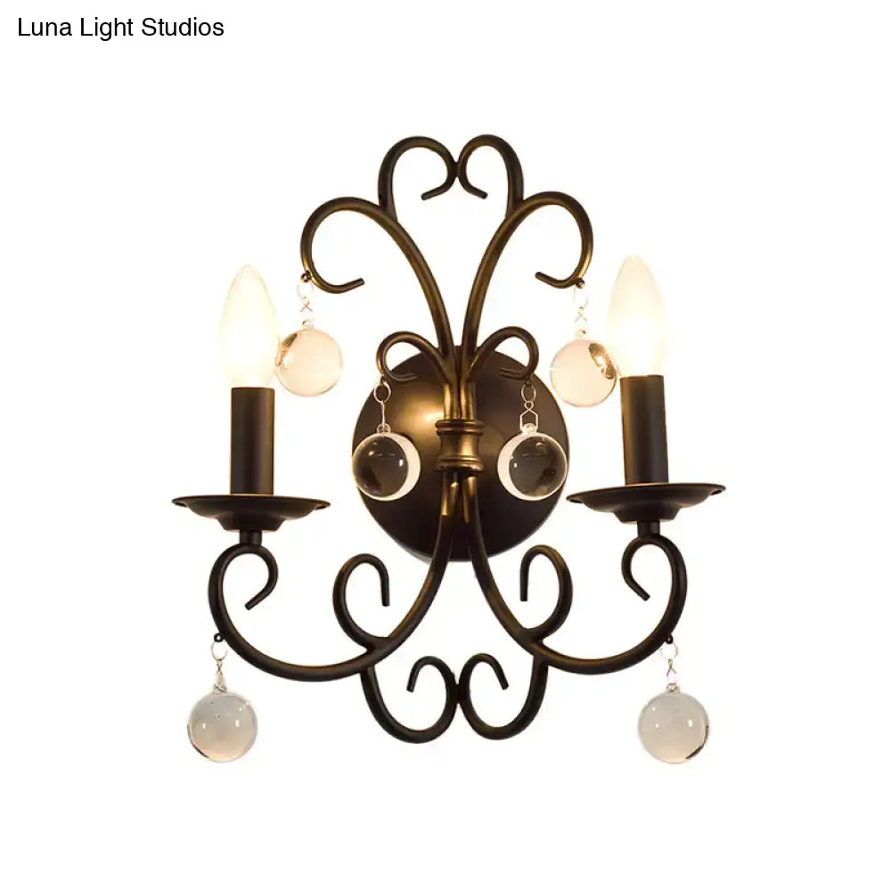 Vintage black iron wall light with crystal ball deco living room