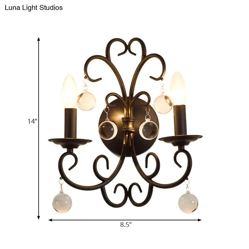 Vintage black iron wall light with crystal ball deco living room