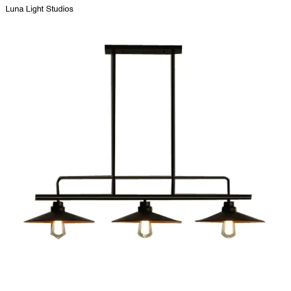 Vintage black metal saucer suspension 3 light dining room pendant