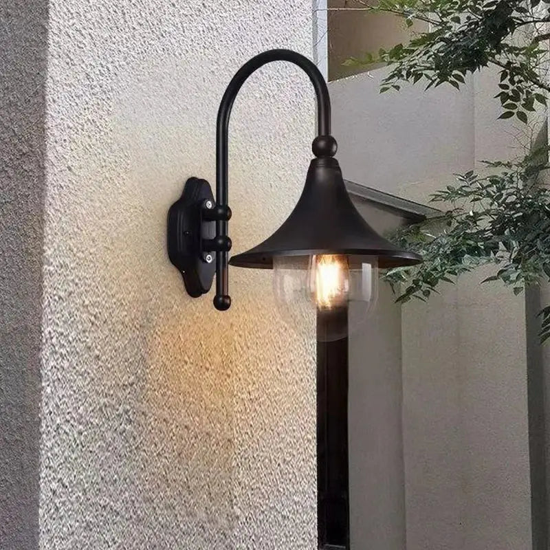Vintage black outdoor wall lamp garden sconce with clear glass shade