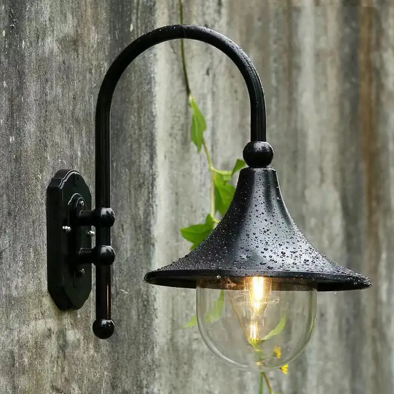 Vintage black outdoor wall lamp garden sconce with clear glass shade