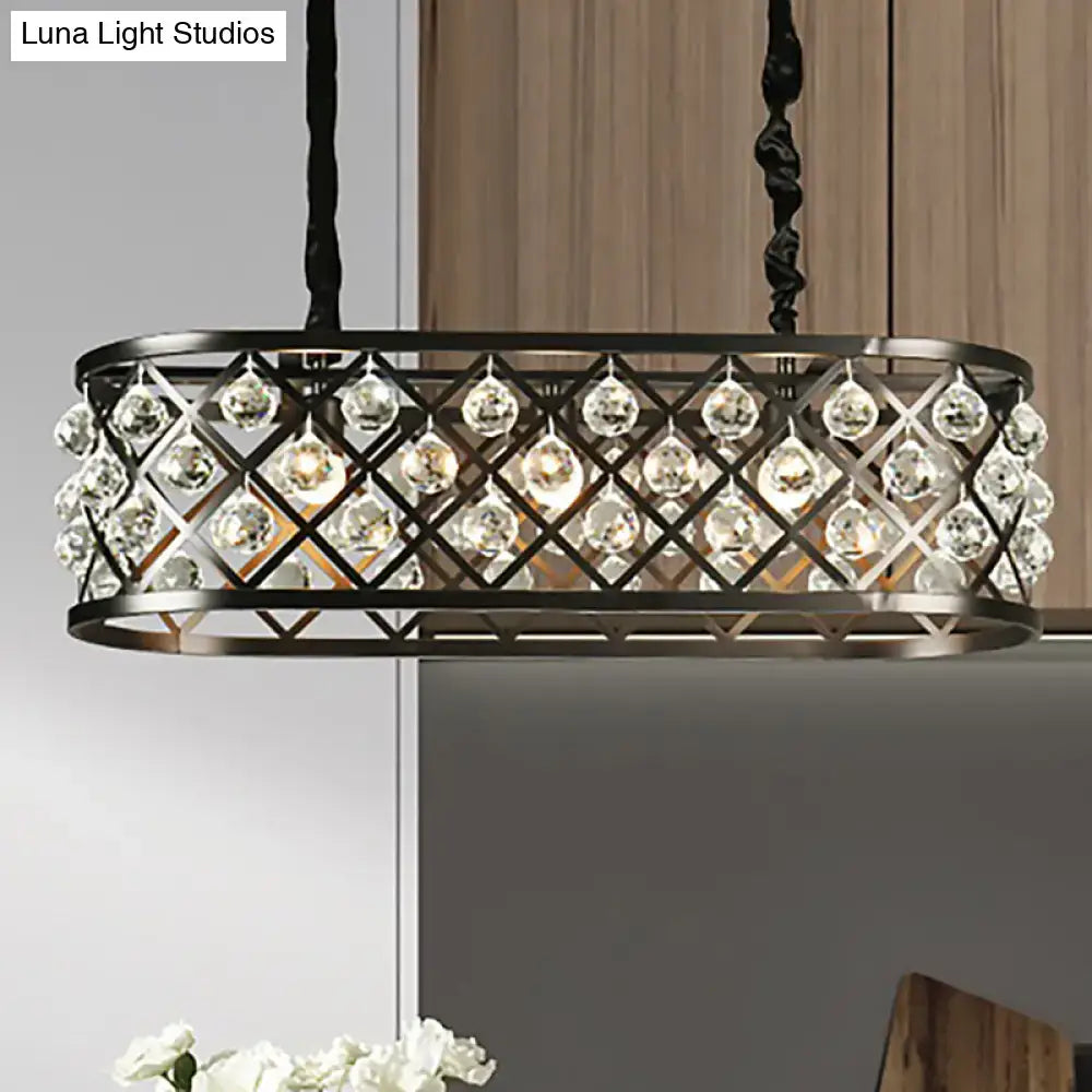 Vintage black oval crystal chandelier dining room ceiling light