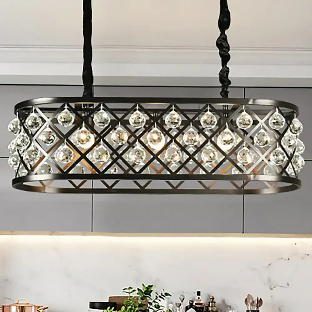 Vintage black oval crystal chandelier dining room ceiling light