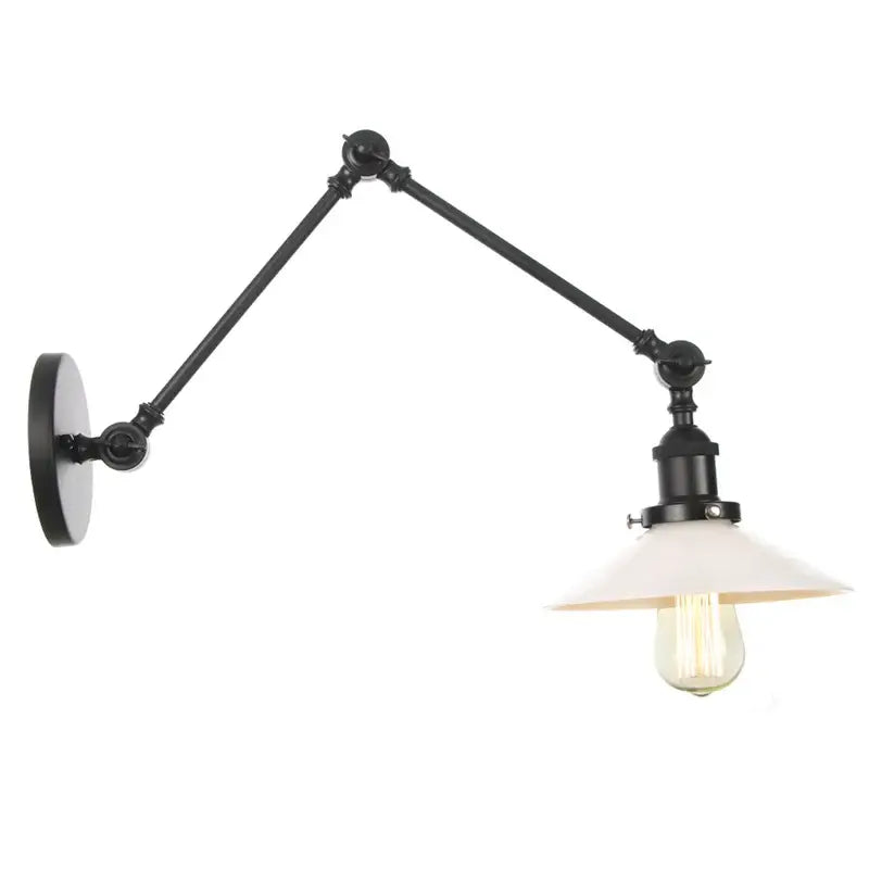 Vintage black swing arm wall lamp bedroom sconce with glass shade