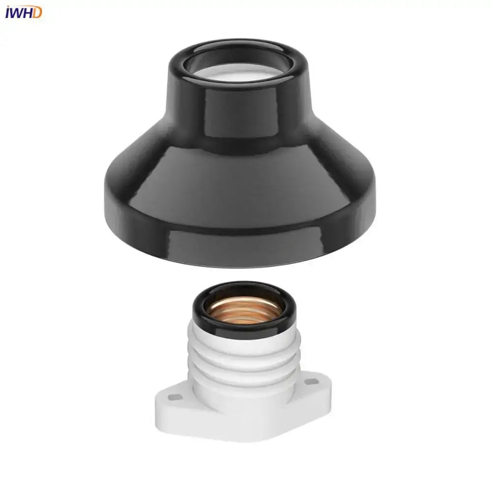 Vintage black & white ceramic lamp holder base bedroom socket