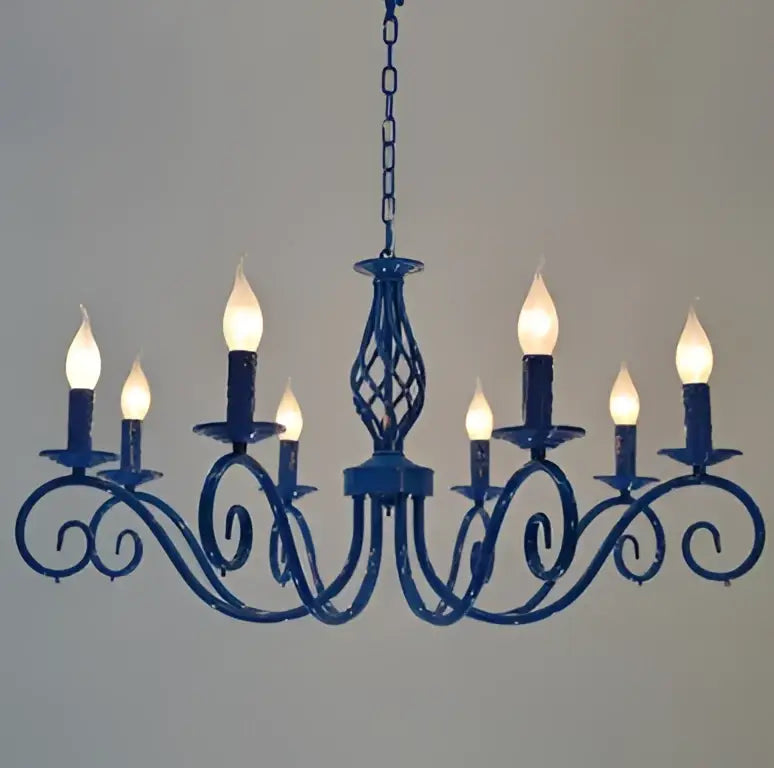Vintage blue metal crystal chandelier dining room pendant light