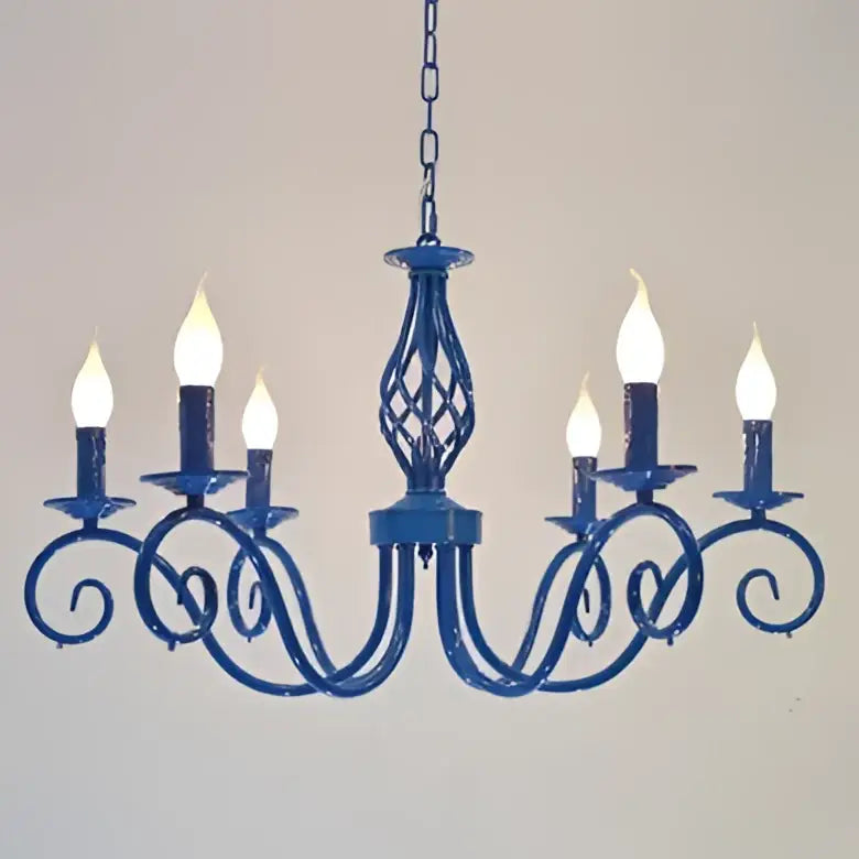 Vintage blue metal crystal chandelier dining room pendant light