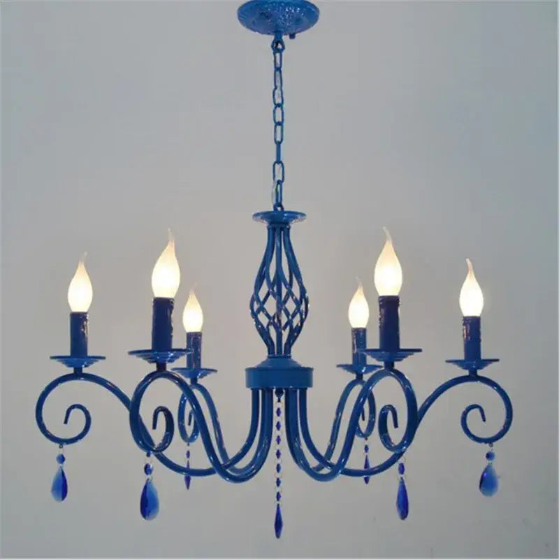Vintage blue metal crystal chandelier dining room pendant light
