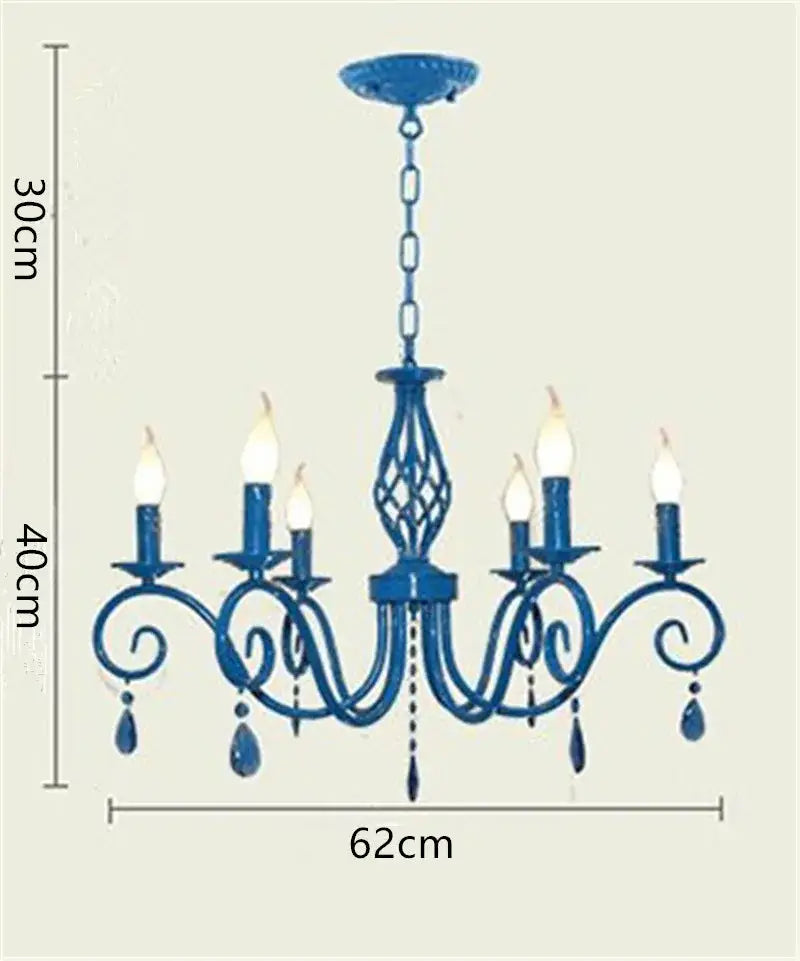 Vintage blue metal crystal chandelier dining room pendant light