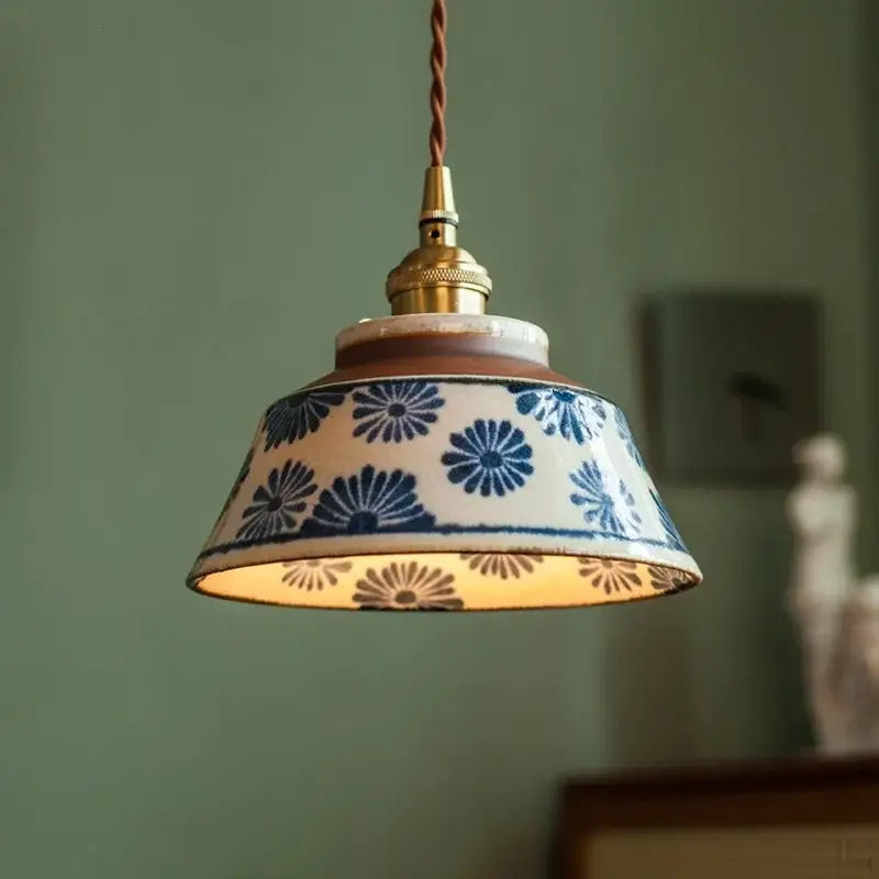 Vintage blue & white ceramic led pendant light for dining room