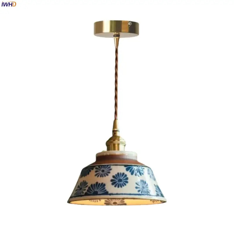 Vintage blue & white ceramic led pendant light for dining room