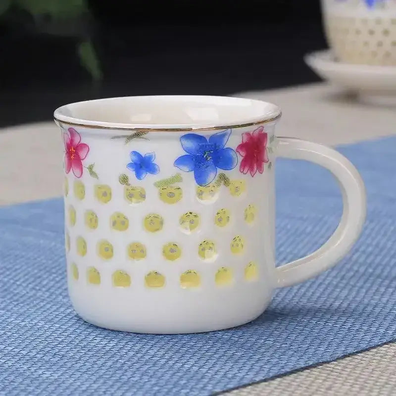 Vintage blue & white ceramic tea cup set dining room perforated bowl