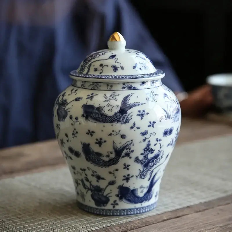 Vintage blue & white porcelain general jar living room storage tank