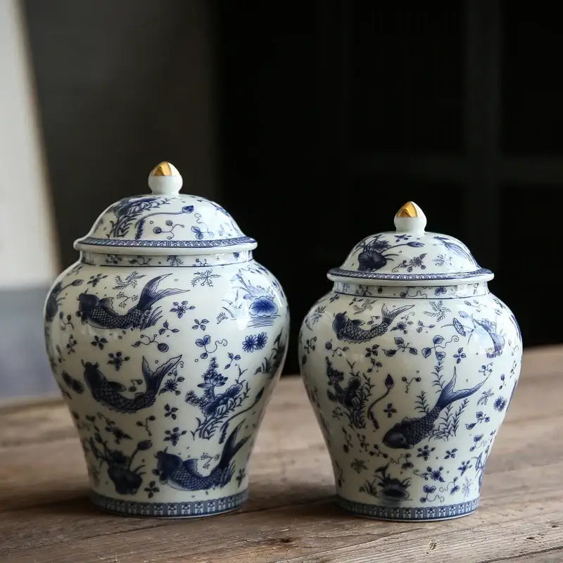 Vintage blue & white porcelain general jar living room storage tank