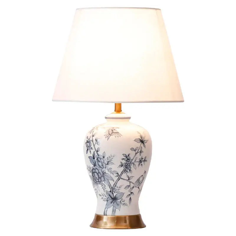 Vintage blue & white porcelain table lamp bedroom floral ceramic light