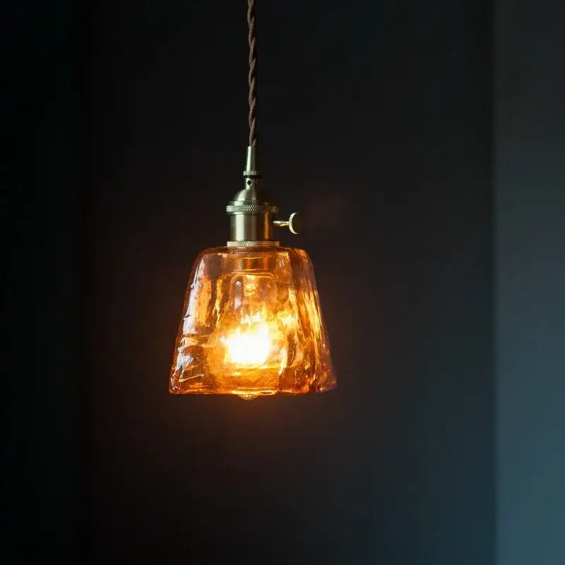 Vintage brass amber glass pendant light for kitchen island