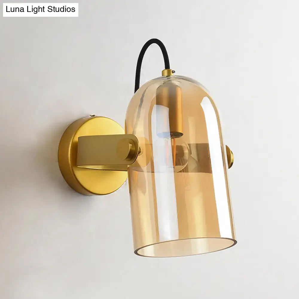 Vintage brass amber & smoke glass cloche bedside sconce bedroom