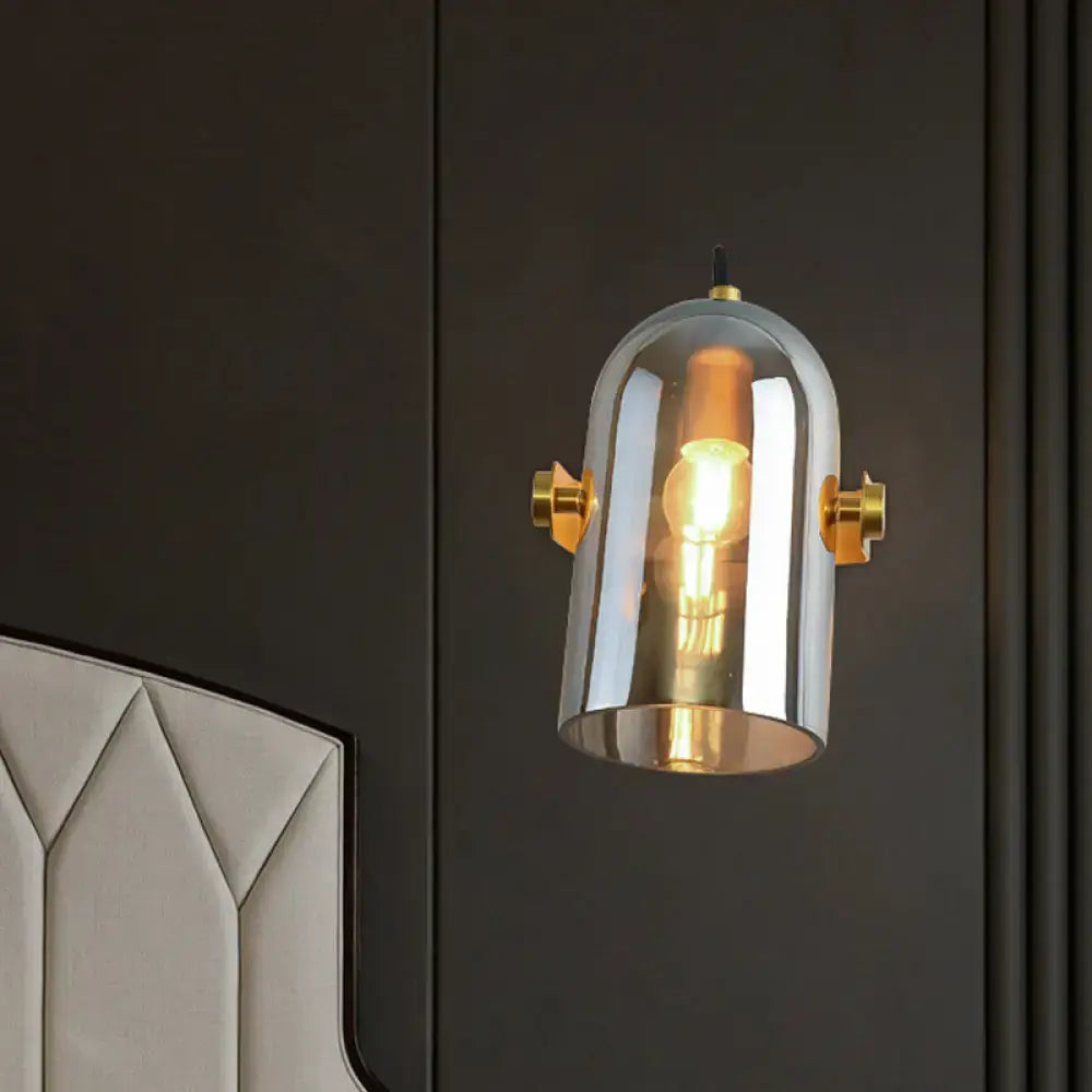 Vintage brass amber & smoke glass cloche bedside sconce bedroom
