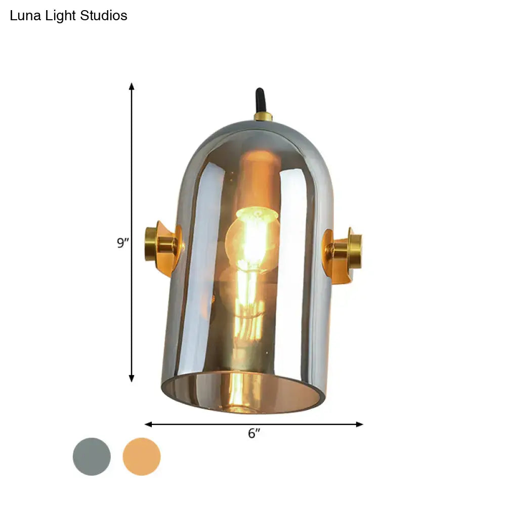 Vintage brass amber & smoke glass cloche bedside sconce bedroom