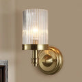 Vintage brass and black clear ribbed glass cylinder wall lamp bedroom