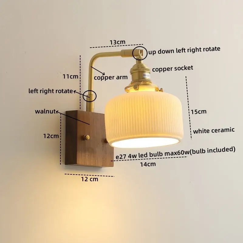 Vintage brass and ceramic led wall lights bedroom pull chain sconce