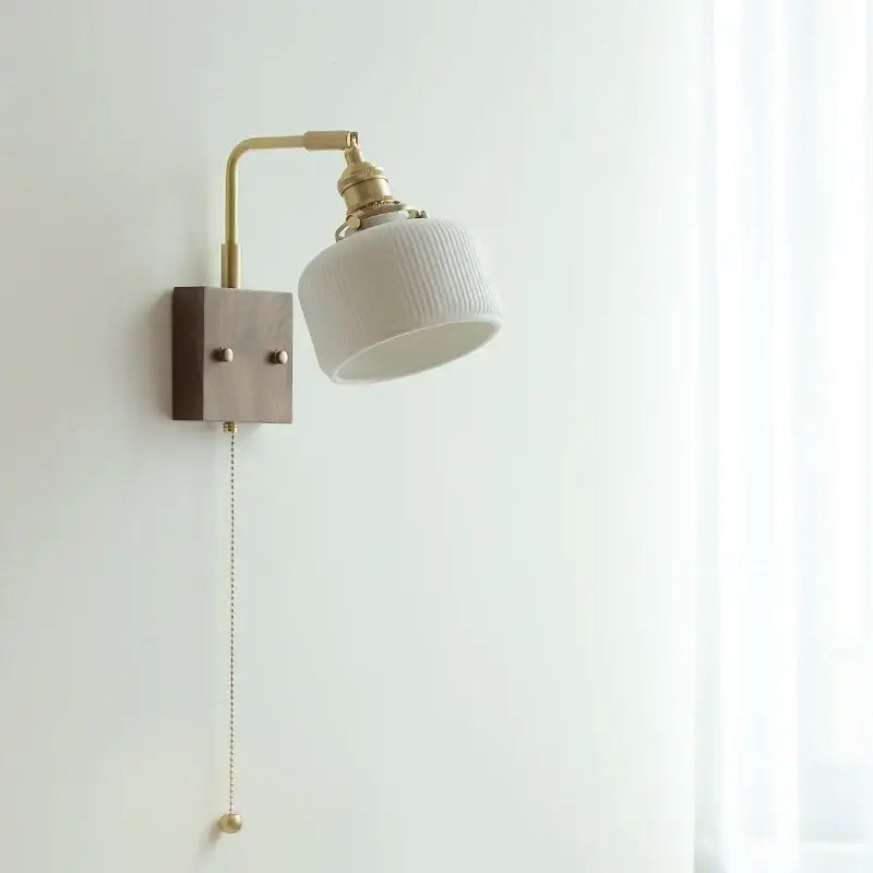 Vintage brass and ceramic led wall lights bedroom pull chain sconce