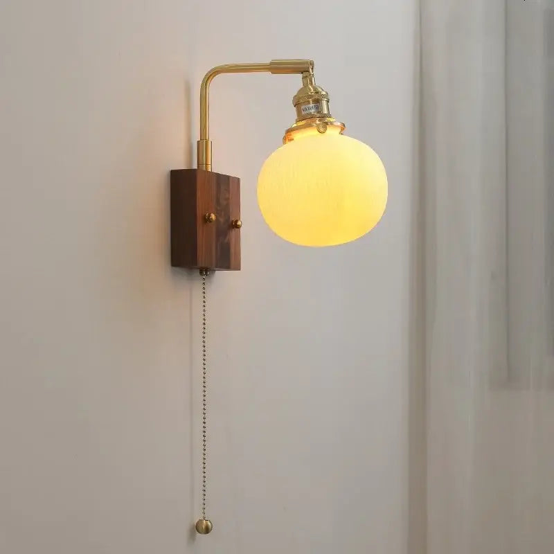 Vintage brass and ceramic led wall lights bedroom pull chain sconce