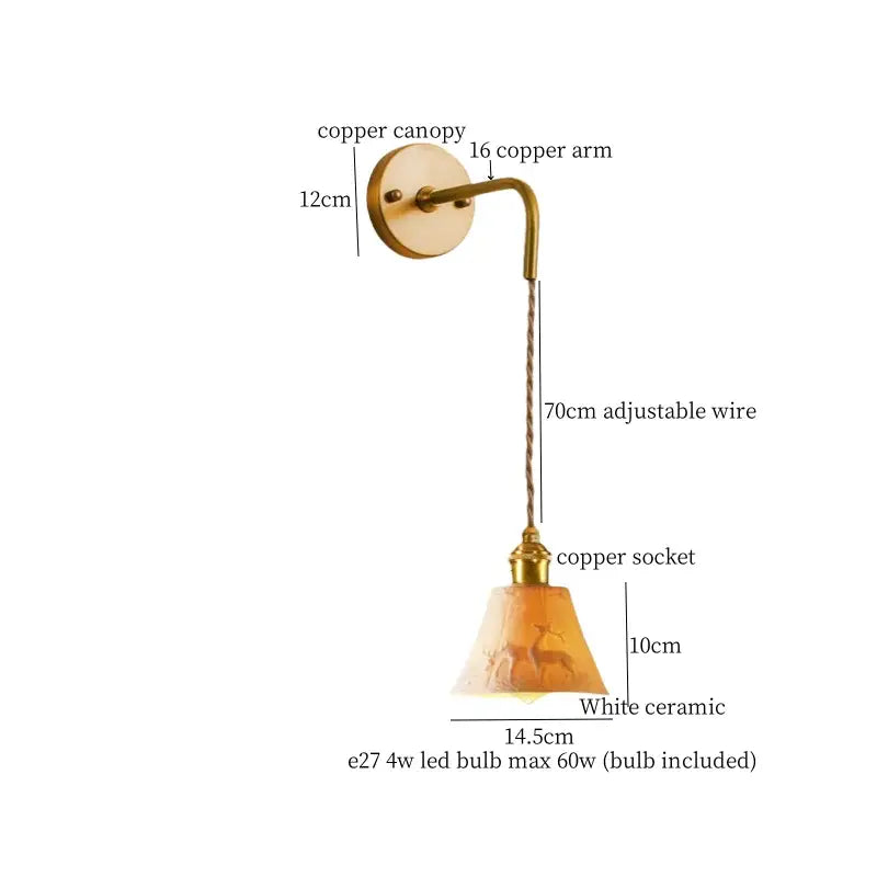 Vintage brass and frosted glass wall sconce – bedroom ceramic led wall