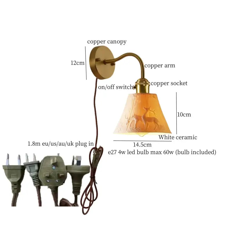 Vintage brass and frosted glass wall sconce – bedroom ceramic led wall