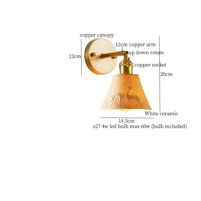 Vintage brass and frosted glass wall sconce – bedroom ceramic led wall