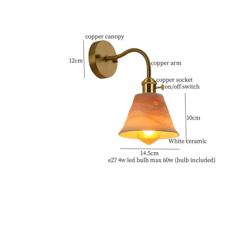 Vintage brass and frosted glass wall sconce – bedroom ceramic led wall