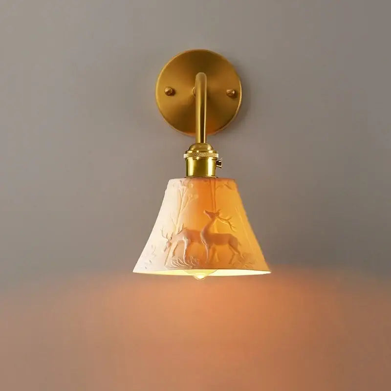 Vintage brass and frosted glass wall sconce – bedroom ceramic led wall
